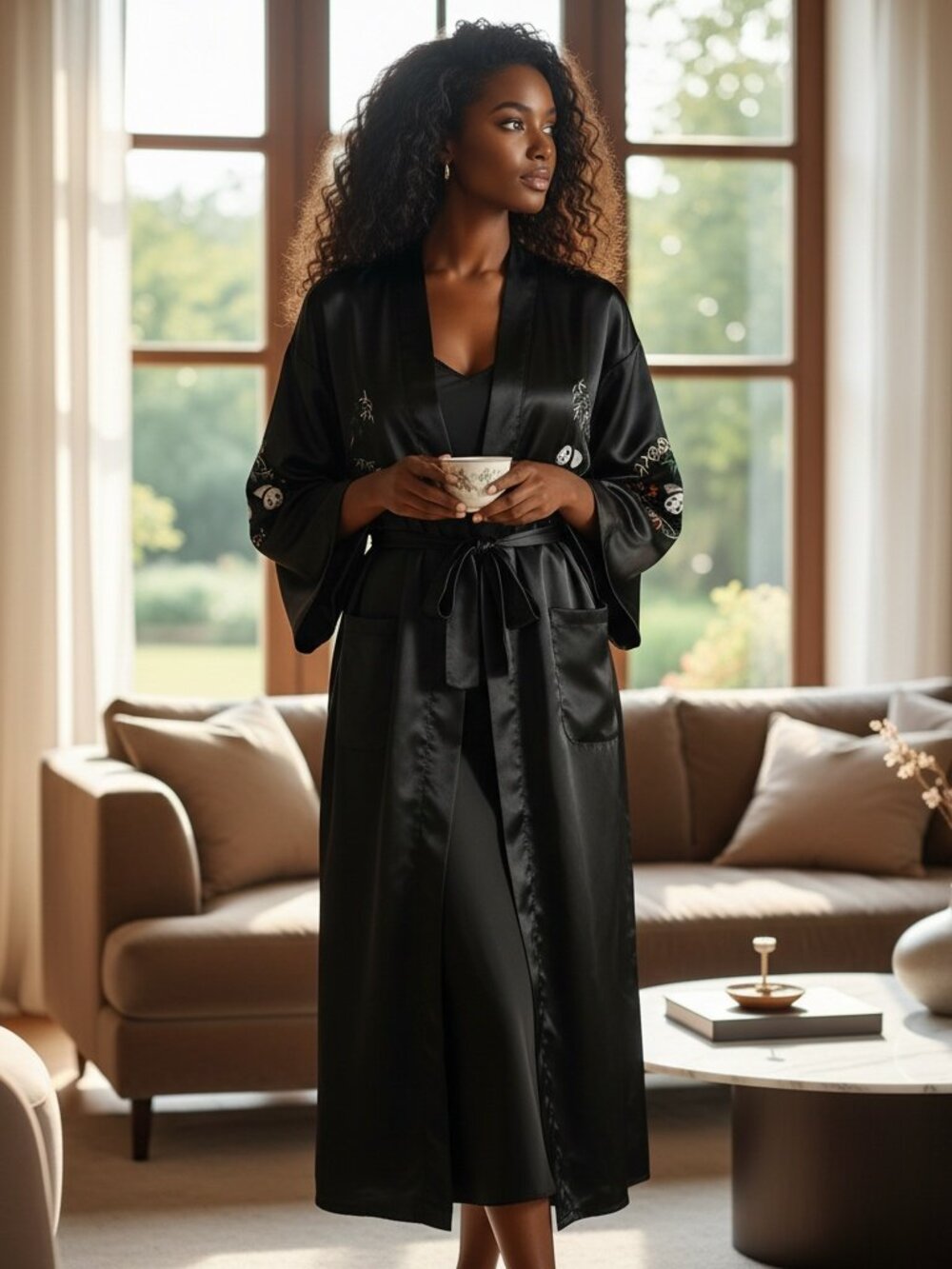 2/$20 🥰Satin Black Robe Panda Embroidery Large